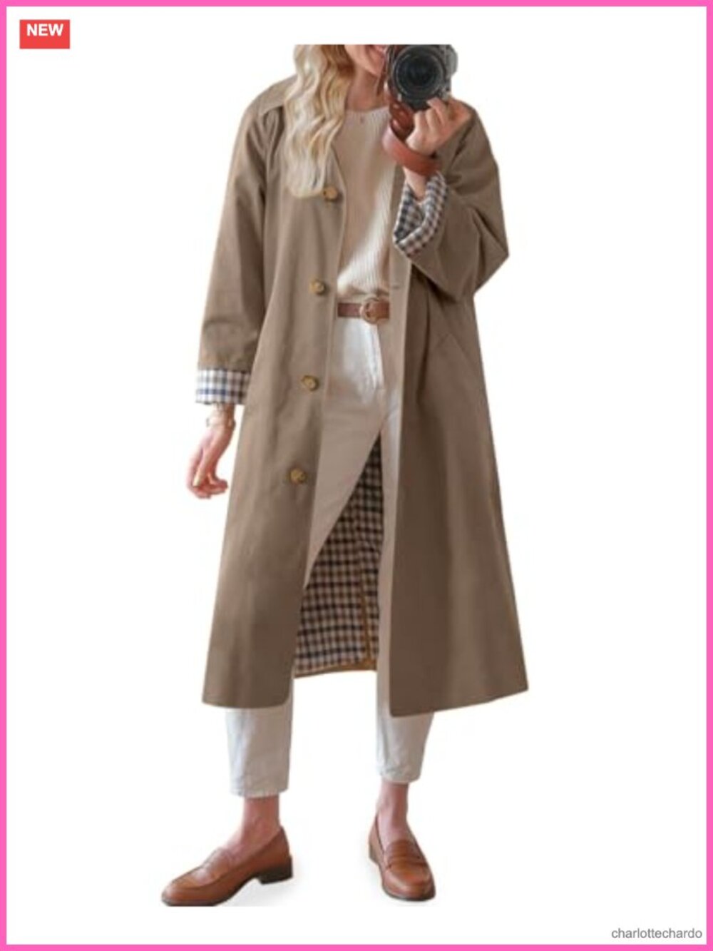 Long Trench Coat Classic Collar Single Breasted Lightweight Overcoat